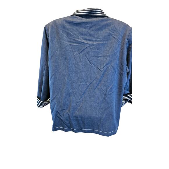 Allison Daley sz 10 navy blue mixed media shaket full zip EUC 3/4 sleeve warm + - Picture 3 of 7